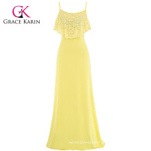 Grace Karin Yellow Occident Robe spaghetti d&#39;été pour femme Robe Long Beach Dress Maxi CL008933-2